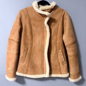 Vintage Genuine Lamb Leather in Tan with Cream Sherpa Lining Coat. Size Large